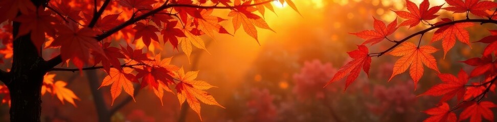 Blazing orange and red maple leaves, aspen gold , landscape, maple