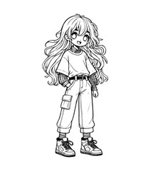 Drawn anime coloring pages illustration	