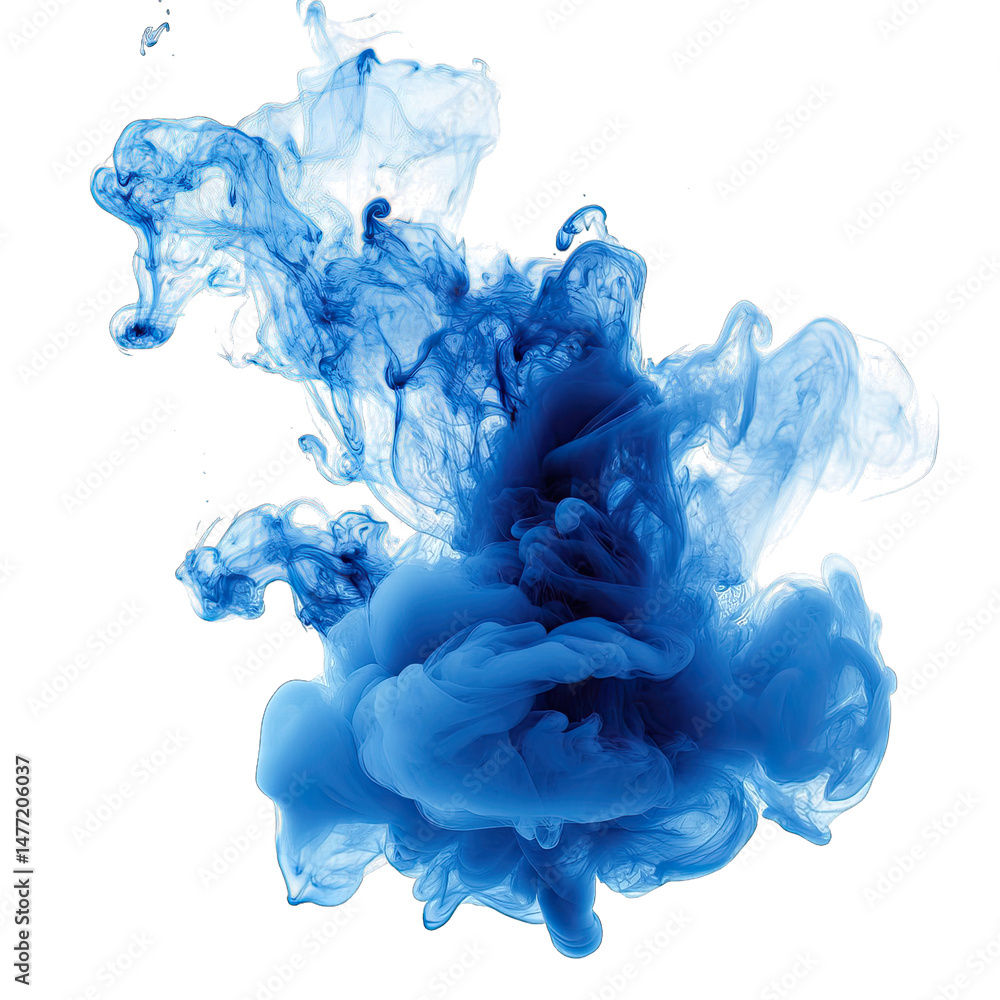 Poster abstract blue ink swirling in water creating a dynamic and artistic pattern