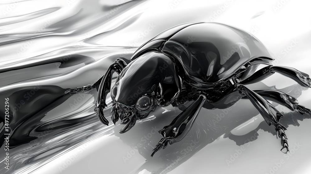 Poster chrome beetle insect on reflective surface.