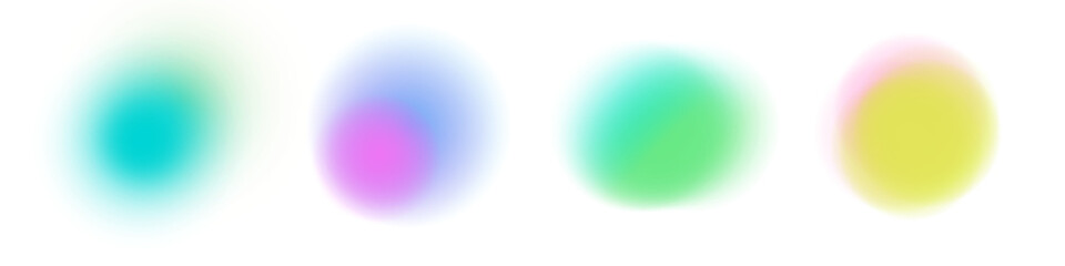 Gradient abstract background with vibrant colors blue, green, yellow, pink and red. Soft blur and neon glow. Fluid rounded shapes with grainy texture and geometric spots. Trendy Y2K aesthetic.
