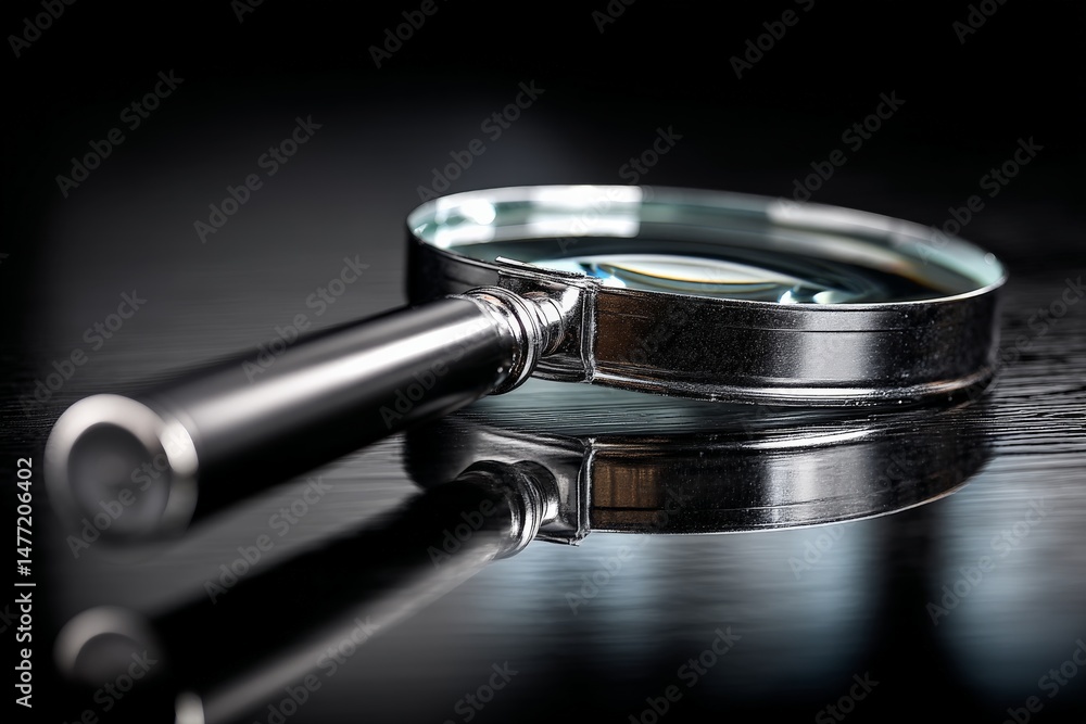 Fototapete magnifying glass resting on a reflective surface highlighting its intricate design and reflections i