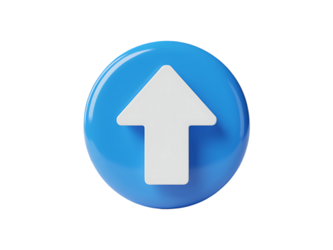 3d render of an upward arrow icon on a blue circle suggesting growth and progress