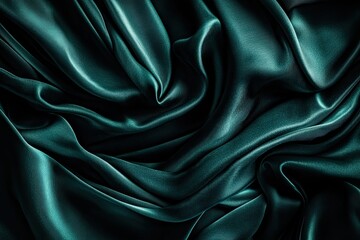 Obraz premium Deep teal silk drapes in elegant folds. A luxurious, flowing fabric with dramatic texture