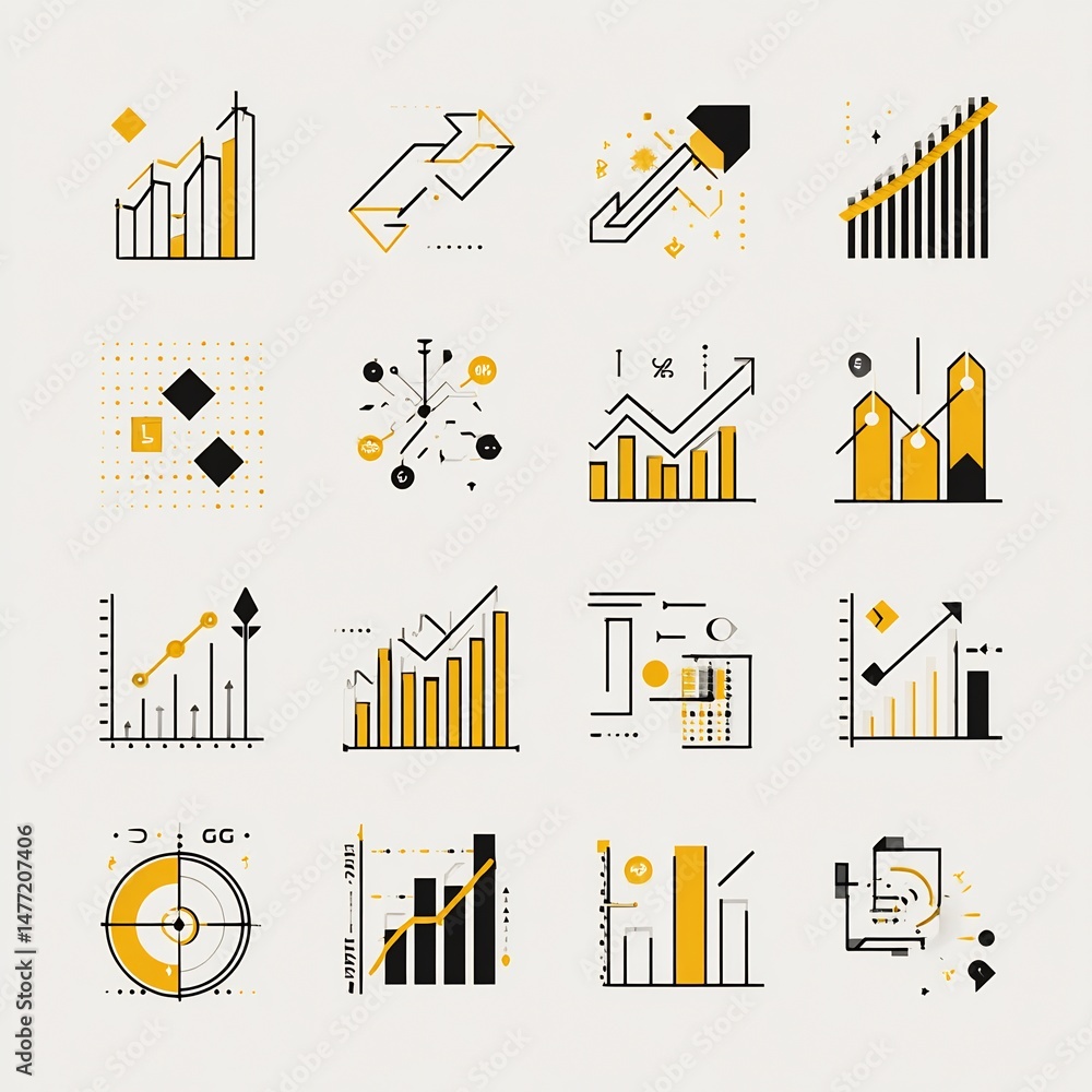 Poster assorted abstract minimalist geometric data graphics for presentations and reports