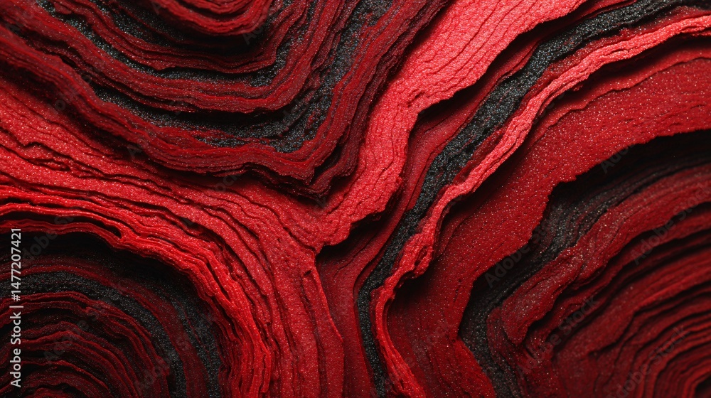 Poster a detailed close-up of rich red textures with layered ripple patterns and deep crimson shades creati