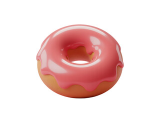 Delicious 3d rendered glazed donut with pink icing on a minimalist black background