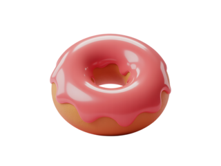 Delicious 3d rendered glazed donut with pink icing on a minimalist black background