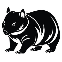 Stylized Black Wombat Illustration Native Australian Animal with Unique Markings and Distinct Claws