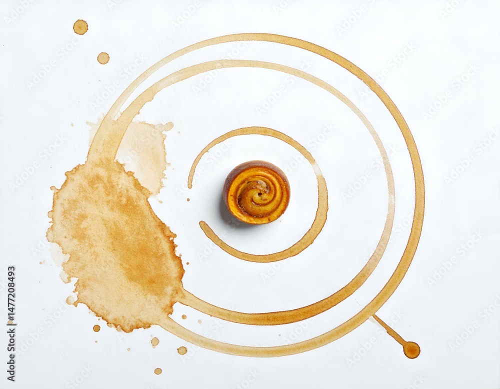 Aufkleber abstract image of coffee stains and a pastry creating a unique design. perfect for cafe menus, websi