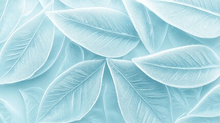 Obraz premium Crystalized frost patterns across a pale blue background, evoking frozen winter air