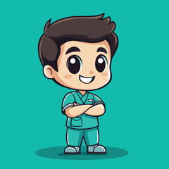 cartoon cute dentist boy mascot cute cartoon no details solid background bright