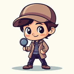 Detective boy mascot cute cartoon no details solid background bright
