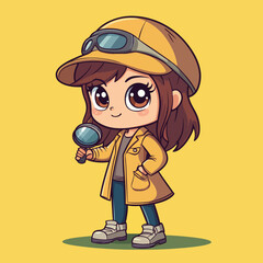 Detective girl mascot cute cartoon no details solid background