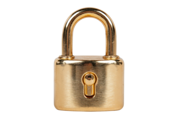 metal golden lock isolated on white or transparent png