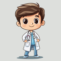 Fototapeta premium cartoon cute Doctor boy mascot cute cartoon no details solid background