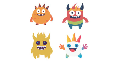 Naklejka premium A multicolor cute cartoon monster with kind expression and playful design, featuring bright colors and friendly shapes, perfect for children’s illustrations, stickers, and fun graphic projects