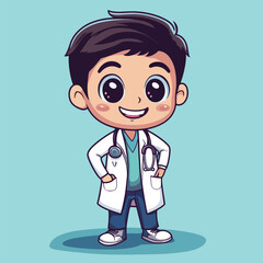 Fototapeta premium cartoon cute Doctor boy mascot cute cartoon no details solid background