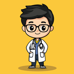 cartoon cute Doctor boy mascot cute cartoon no details solid background