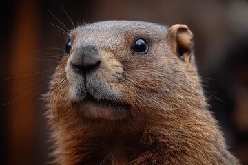 Close-up view of a curious groundhog in a natural setting during a sunny day