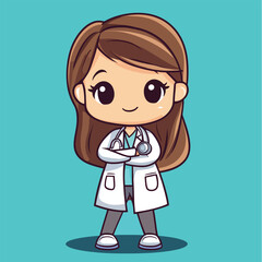 cartoon cute Doctor girl mascot cute cartoon no details solid background bright