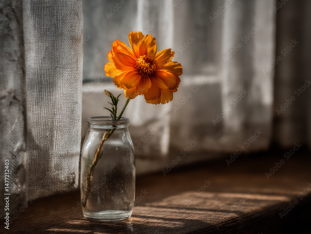 Poster a tranquil image of a semi-sheer white curtain rippling gently at a window, casting soft shadows on 