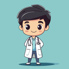 Doctor man mascot cute cartoon no details solid background bright