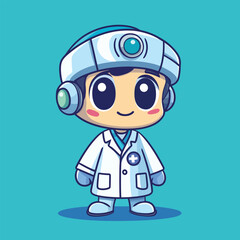 Doctor man mascot cute cartoon no details solid background bright