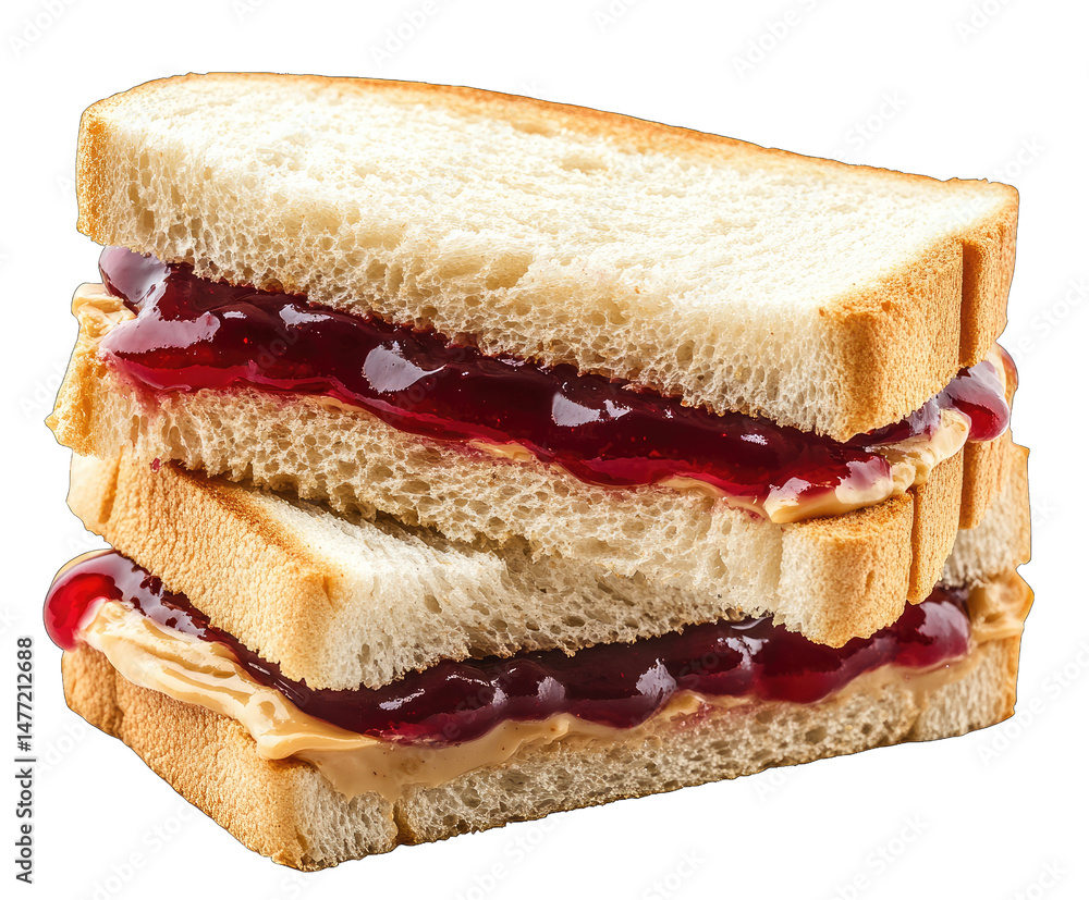 Poster a classic peanut butter and jelly sandwich with two slices of white bread a layer of peanut butter a