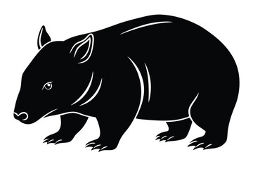 Bold Black Silhouette of a Wombat Walking, Australian Native Animal Illustration Design