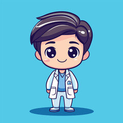 Doctor man mascot cute cartoon no details solid background bright