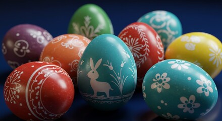 Fototapeta premium Colorful Decorated Easter Eggs with Bunny Design