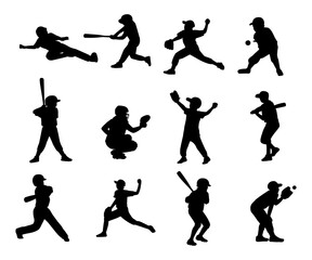 silhouette kid play baseball collection set