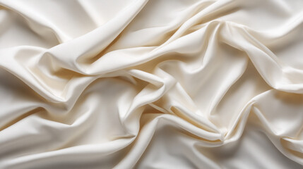 Fototapeta premium Creamy white satin fabric gently drapes in soft folds, creating a luxurious and elegant texture perfect for backgrounds and designs, adding a touch of sophistication.