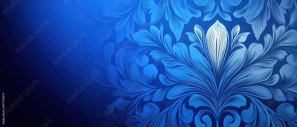 Poster elegant blue floral pattern design backdrop with intricate details and gradient shading for wallpape