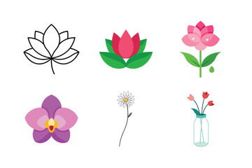 set of colorful flowers