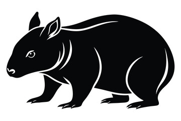 Silhouette Illustration of a Wombat Australian Marsupial Artwork, Mammal Graphics, Wildlife Black and White