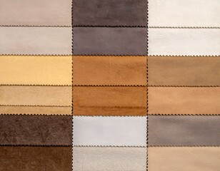 Fototapeta premium Diverse fabric swatches in various neutral shades. Ideal for interior design, fashion, or textile projects.