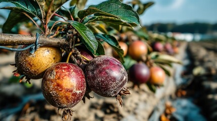 Apple tree fruits close up