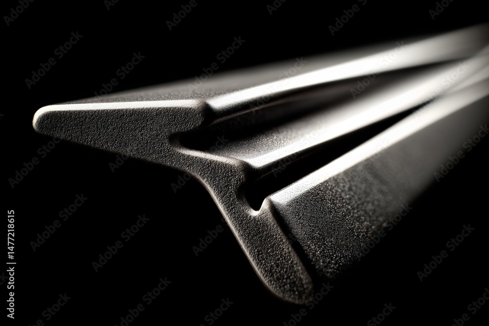 Leinwandbilder close-up view of a sleek metal tool reflecting light in a dark setting highlighting its sharp edges 