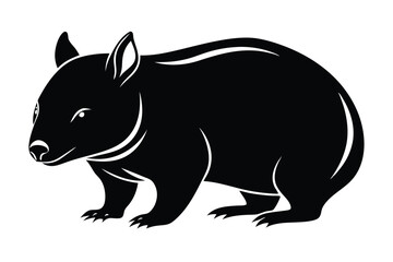 Black Wombat Silhouette Illustration, Australian Marsupial Animal Clip Art Vector Graphic Design