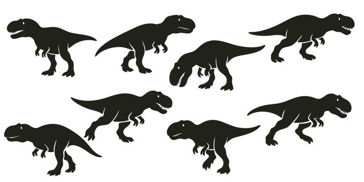 Vector dinosaurs silhouette set, various poses, black silhouette style