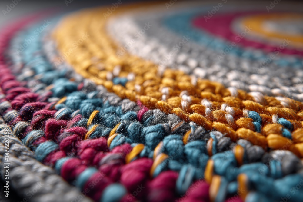 Poster Colorful crafted rug showcasing intricate patterns and textures in a vibrant design