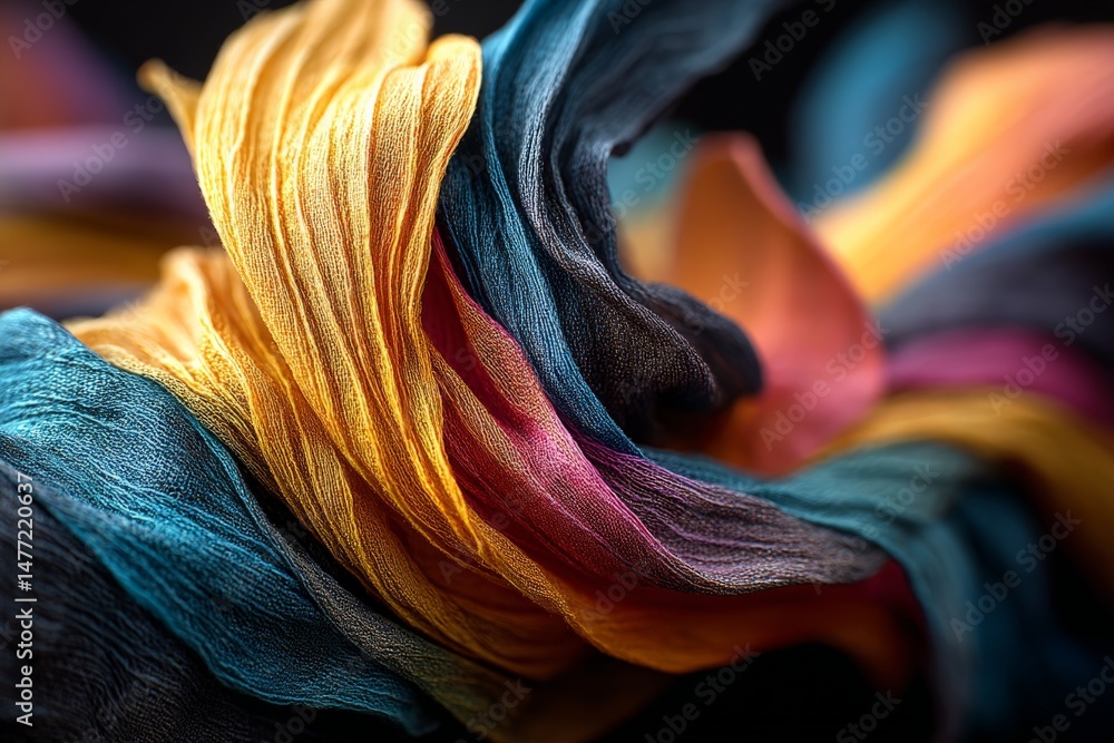 Aufkleber colorful silk fabric twisting elegantly on a black background capturing the essence of movement and 