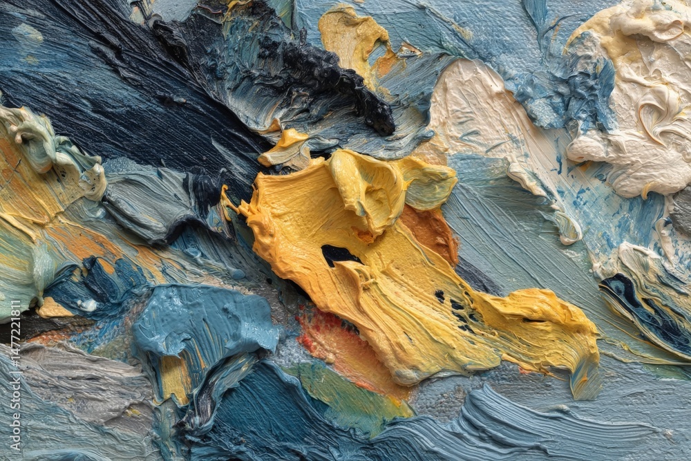 Poster vibrant texture of abstract oil painting showcasing rich colors and dynamic brush strokes in a creat