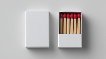 Two matchboxes one closed one open showing matches on a white surface.
