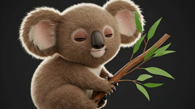 3D fur-lined 'KOALA' with eucalyptus leaves &mdash; cute and sleepy.