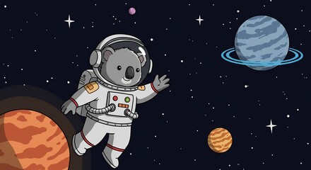 Cute Koala Astronaut in Pixel Art Space Scene