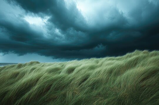Storm clouds over tall grass 