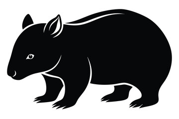 Stylized Silhouette Illustration of a Wombat Animal with Distinct Outline and Eye Detail